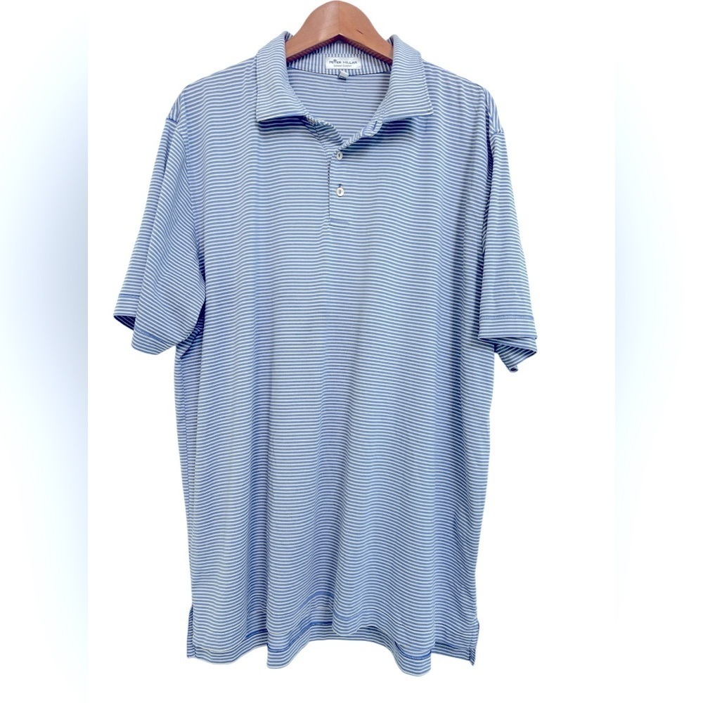 Peter Millar Summer Comfort Blue & Yellow Stripe Golf Polo Size XXL